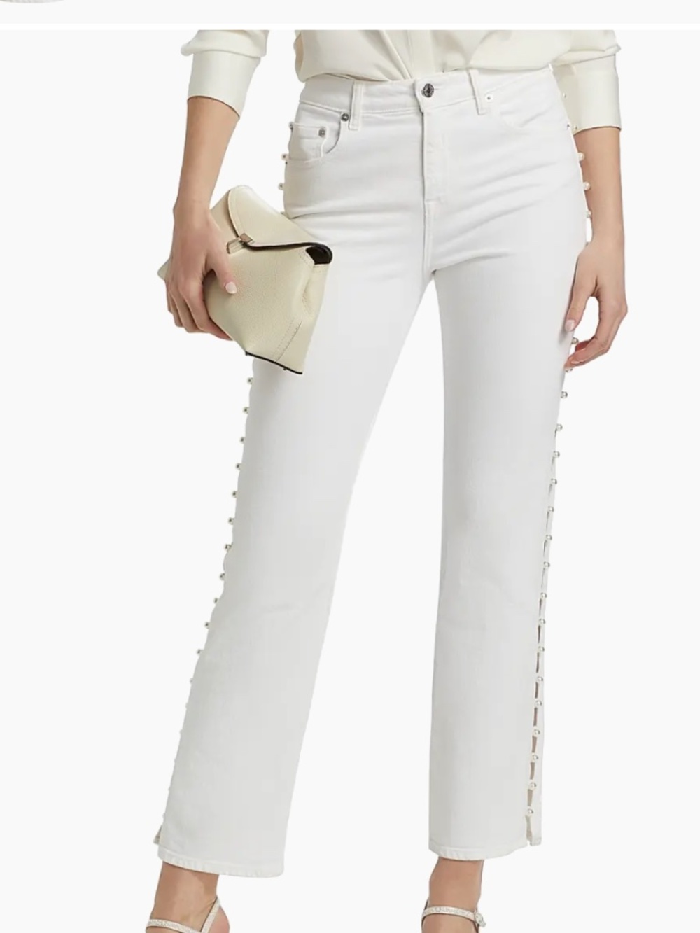 SIMKHAI  Amelia Faux Pearl Embellished High-Rise Jeans, sz 27